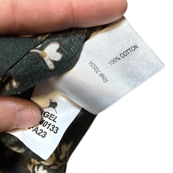 Orvis Women’s Large Dark Green Cotton Button-Down Blouse White Floral Print - Picture 8 of 8